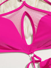 rose red swimsuits one piece mesh hollow out ring bandage bikinis swimwears biquini bathing tankini