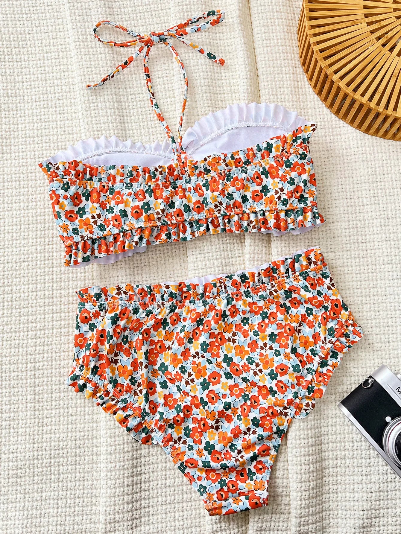ruffles floral print bandeau bow bikinis Sets two pieces Swimsuit bathing suit biquini