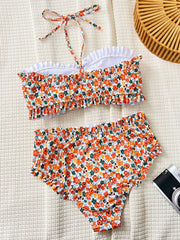 ruffles floral print bandeau bow bikinis Sets two pieces Swimsuit bathing suit biquini