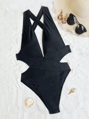 solid back cross swimsuit one piece backless wrinkle bikini thong swimwears biquini bathing