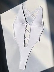 solid cross backless swimsuit one piece bikini thong swimwears biquini bathing black and white 2 color
