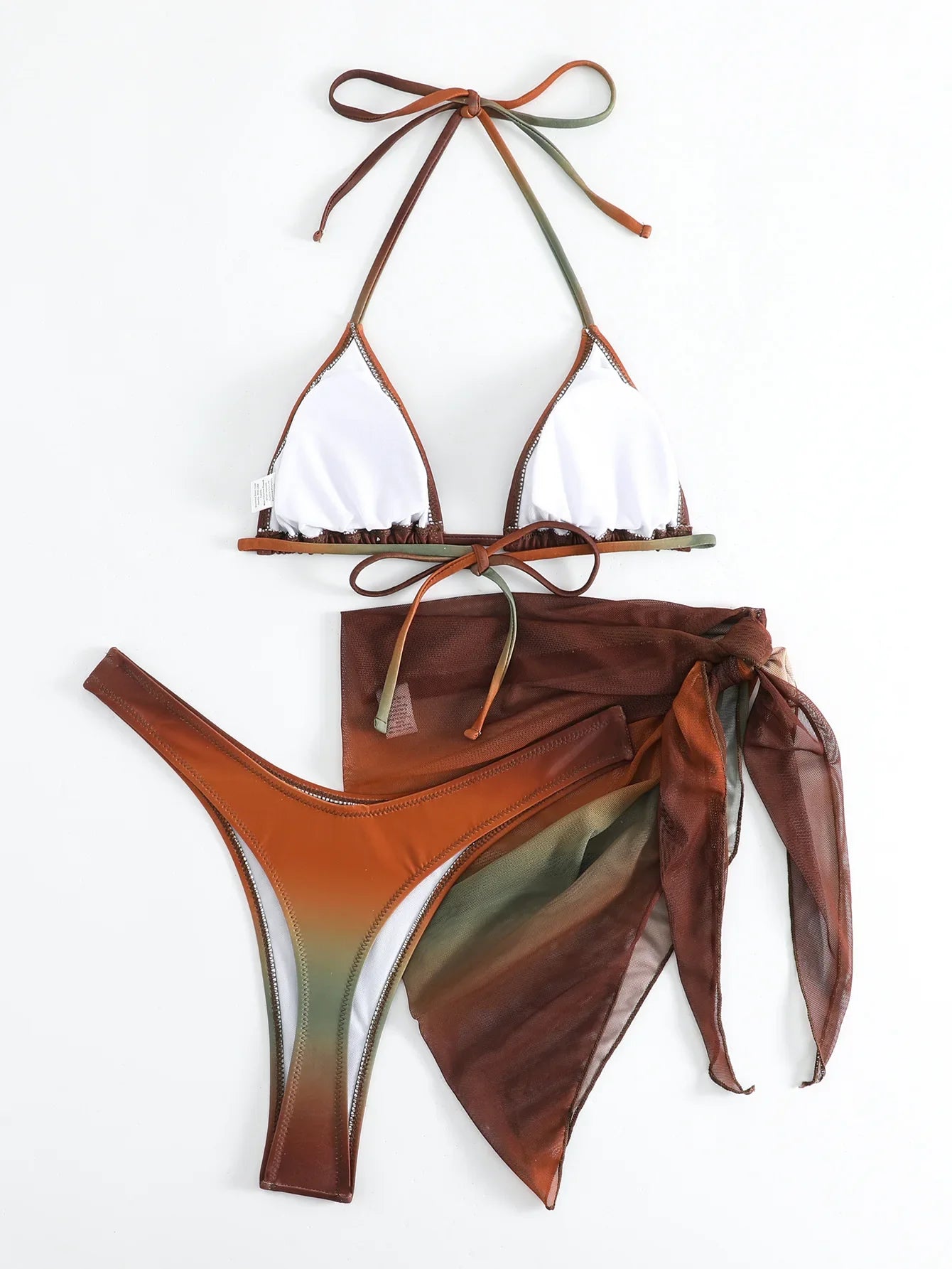 tie dye print halter bikinis Sets 3pcs with cover mesh thong swimsuit bathing suit biquini tankini