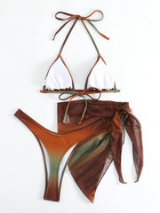 tie dye print halter bikinis Sets 3pcs with cover mesh thong swimsuit bathing suit biquini tankini