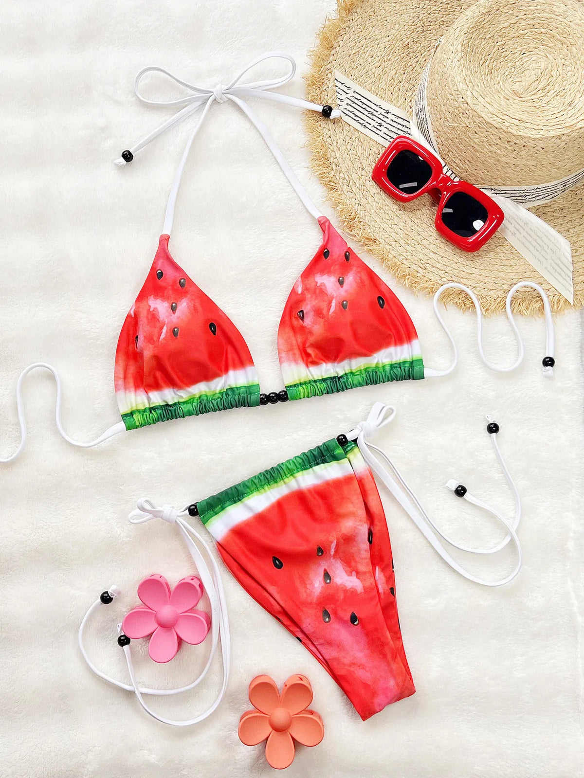 watermelon print halter micro bikinis Sets two pieces thong Swimsuit Biquini conjunto de bikini tankiniwear