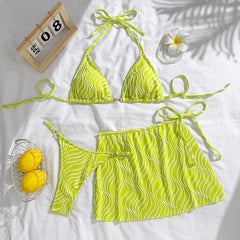 wave halter tie bikinis Sets 3pcs with tie mini thong swimsuits swimwear bathing suit biquini tankini