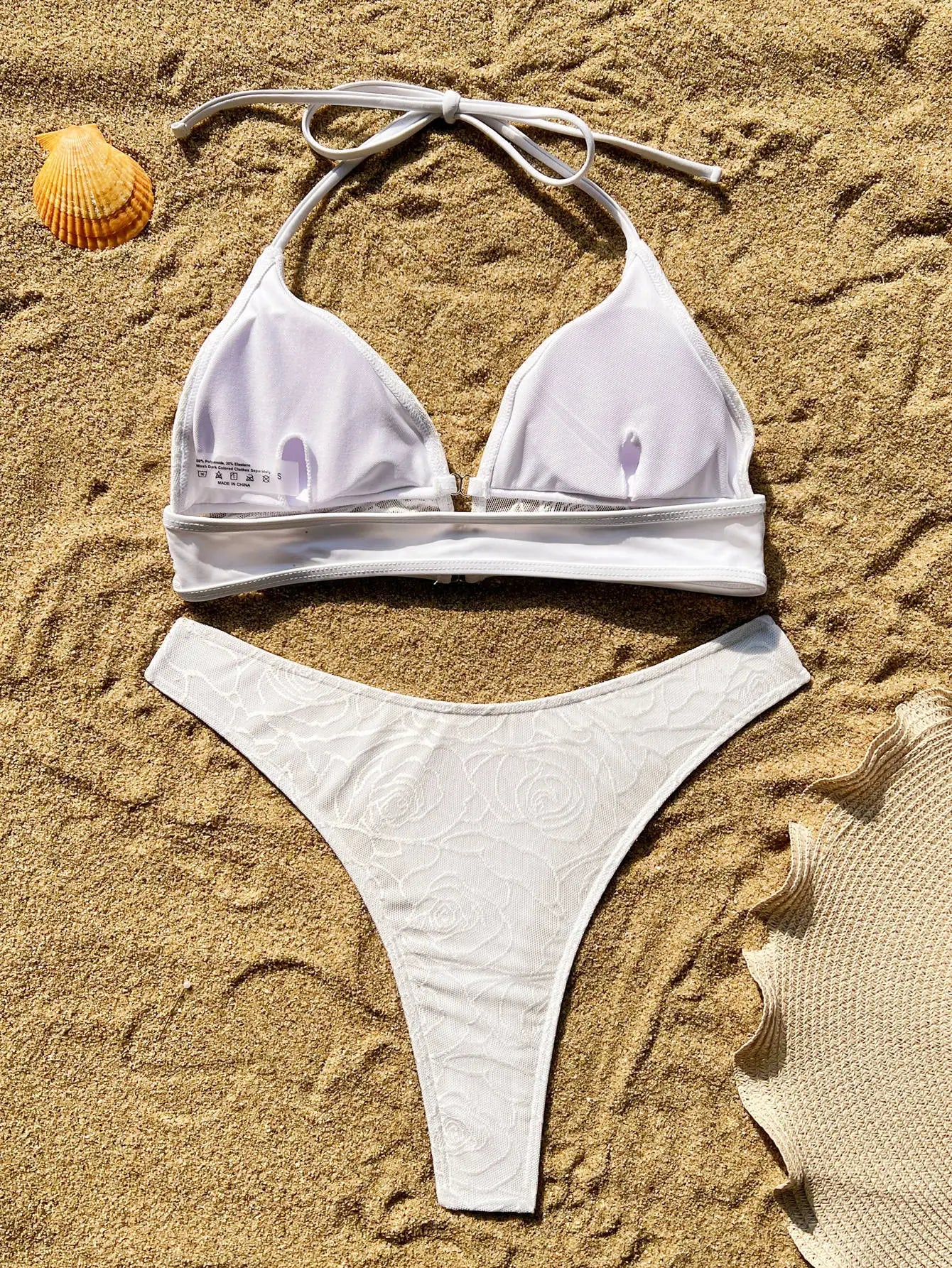 white floral print mesh halter bikini Set two pieces thong swimsuit bathingwear biquini bakini