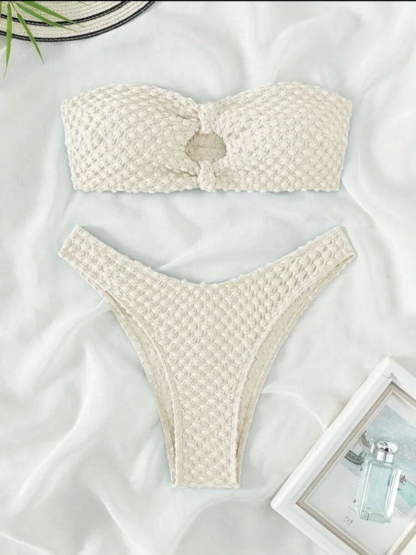 wrinkled bandeau bikinis Sets two pieces bathing suit wear thong bikini swimsuits