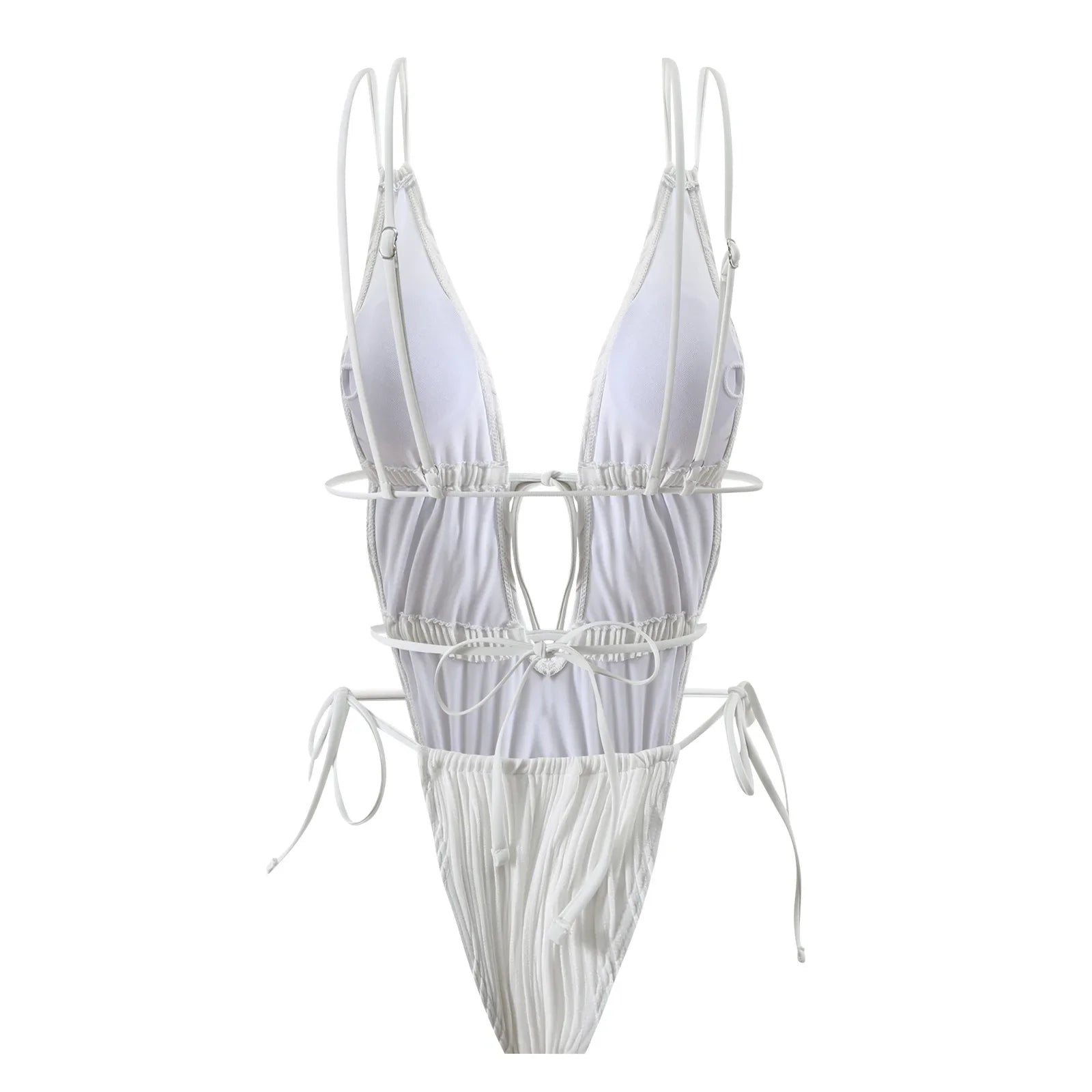 wrinkled swimsuit one piece deep v-neck bikini thong swimwears biquini bathing black and white 2 color