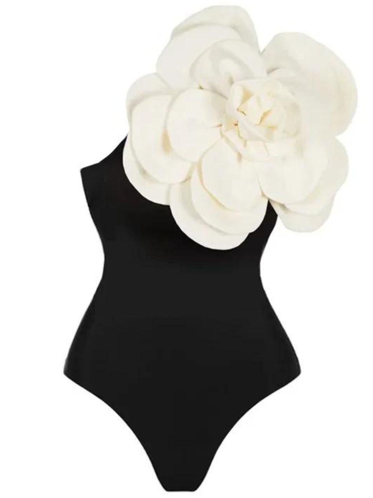 Maillot de bain une pièce à fleurs noir 