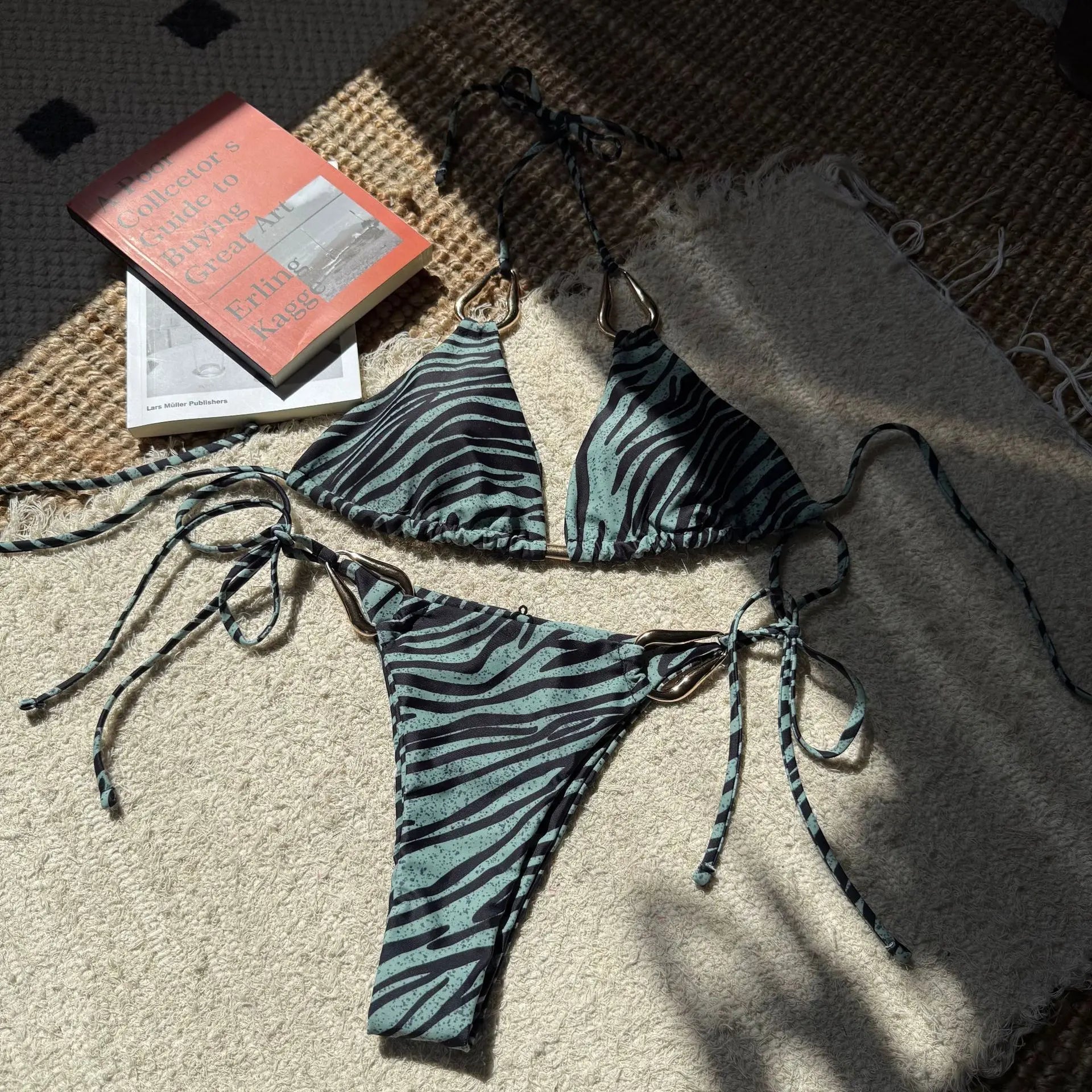 zebra print micro bikinis Sets two pieces halter metal ring swimsuit bathingwear swimming suit