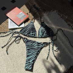zebra print micro bikinis Sets two pieces halter metal ring swimsuit bathingwear swimming suit