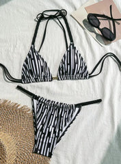 zebra striped micro bikinis Sets two pieces halter drawstring swimsuit bathingwear swimming suit