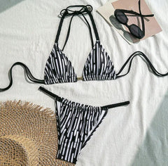 zebra striped micro bikinis Sets two pieces halter drawstring swimsuit bathingwear swimming suit