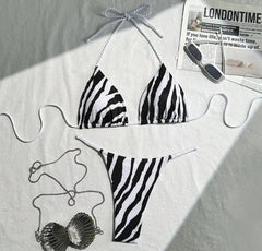 zebra striped micro bikinis Sets two pieces halter patchwork swimsuit bathingwear swimming suit